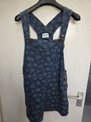 FRNCH Paris Blue Denim Floral Pinafore Dungaree Dress Pockets Button S