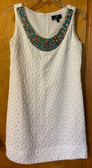 Ronni Nicole Dress White Embossed Cotton Blend Neck Beading Detail Women&rsquo;s 4