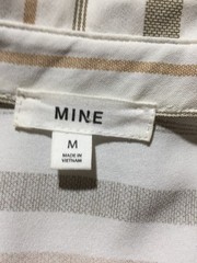 Mine Blouson Dress Womens M Medium White Brown Striped Pockets Tied Waist