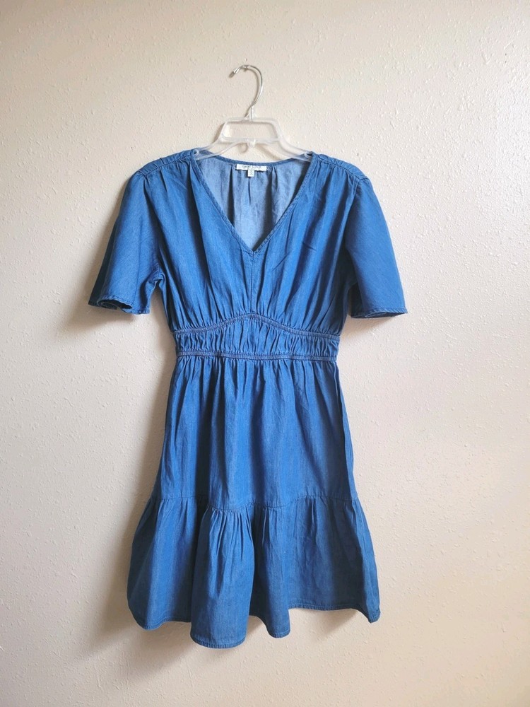 Speed Limit MPH Womens Blue Soft Denim VNeck Chambray Flutter Sleeve Dress Sz S