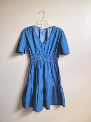 Speed Limit MPH Womens Blue Soft Denim VNeck Chambray Flutter Sleeve Dress Sz S