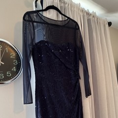 Lauren Ralph Lauren Black Size 12 Long Mesh Sheer Sequin Boat Neck Gown