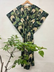 Indian Hand Block Print Cotton Kaftan Long Maxi Dress Blue Caftan