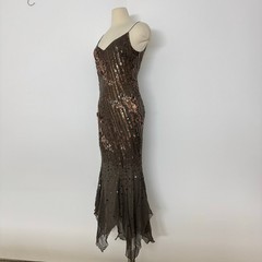 Cassandra Stone Silk Sequin Gown Dress Fairy Brown/Bronze 10 Whimsigoth Y2K
