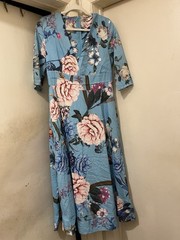 Blue Floral Midi Dress 3/4 Sleeve A-Line Fit & Flare Size XXL Please Read