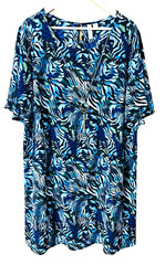 TACERA Dress Womens 2X Blue Zebra Print Shift Sheer Tunic Plus Size w/Necklace