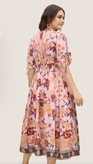 BloomChic Boho Print V Neck Drawstring Dress NWT