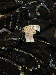 A.J. Bari Black Solid Beaded Sequin Sheath V-Neck Long Sleeve Knee Dress 10P