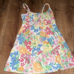 Old Navy L Floral Smocked Strappy Sundress Womens Woven Linen Rayon w/ Pockets