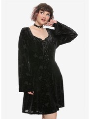 Her Universe Disney Hocus Pocus Black Burnout Velvet Dress Size Large NWT
