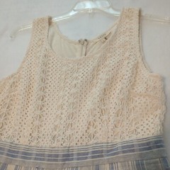 ENTRO Crochet Multicolor (Cream/Blue) Lined Dress Sleeveless Women&rsquo;s L (CB6)