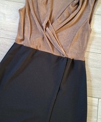 Select Copper & Black Stretch Mock Wrap Shift Dress Party Evening Retro UK14
