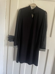Wallis Black Thigh – Knee Length Dress High Neck Long See Through Sleeves Sequin