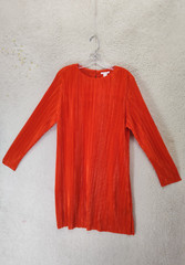 H M Women Dress Large Red 100% Polyester Long Sleeve Pleated Regular Fit Mini