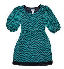 Sweet Storm Womens High Low Dress Size Med Black & Green Zigzag Chevron Pattern