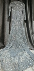 Evening Silver Sequin Beaded Cowl Maxi Dress Formal Size M Fully Embellished