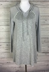 Kori America Women’s Gray Long Sleeve Knit Hooded Stretch Tunic Dress Top Size S