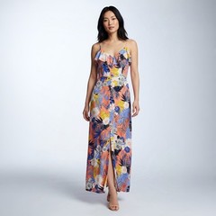 Sanctuary Isabella Maxi Dress Papaya Love Tropical Floral Ruffle XL NWT