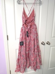 Lulus Feeling Like Forever Rose Jacquard Organza Lace-Up Midi Dress Size XS