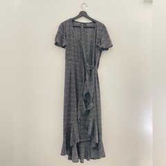 Ally Fashion Wrap Dress Chiffon Ruffle High-Low US 8 Polka Dot