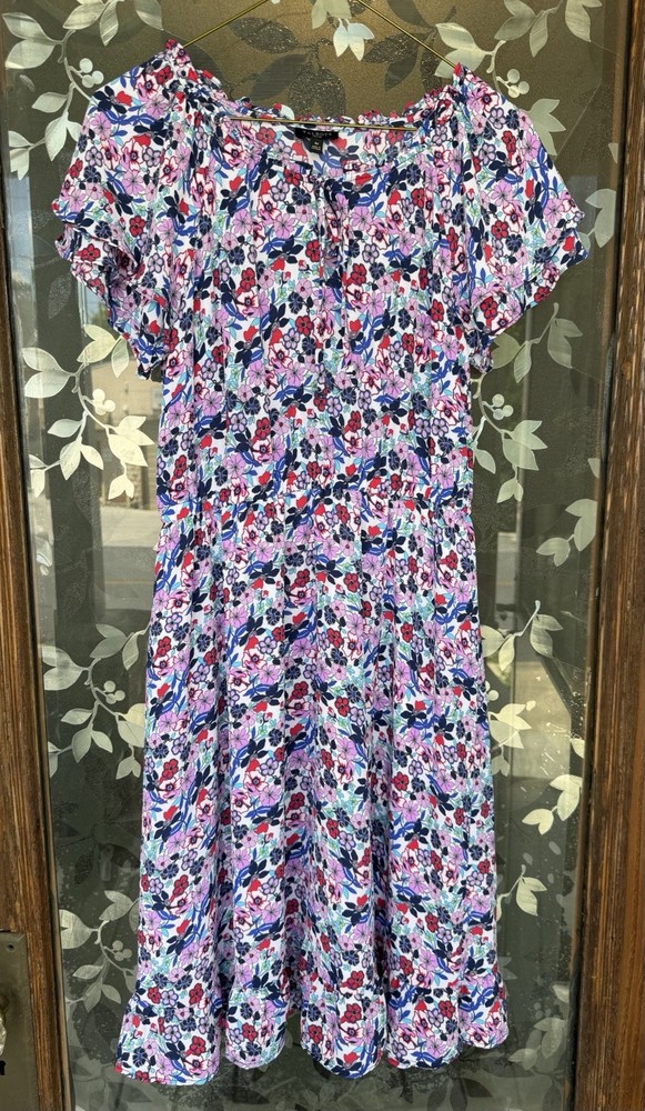 Talbots Women&rsquo;s 4 Petite Boho-Chic, Peasant, Lined Floral Midi Dress EUC
