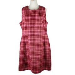 On 34th Mini Dress Womens Plus 14W Pink Plaid Tweed Wool Blend Sheath NWT