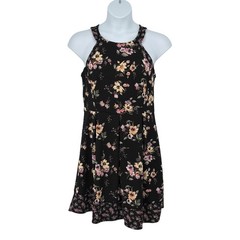 Rewind Halter Dress Black Floral Keyhole Back Textured XL