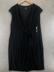 Ronni Nicole Dress Womens 24W Black Sheath Faux Wrap V Neck Rose Travel Knit NWT