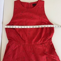 Ann Taylor Red Eyelet Sleeveless Midi Dress 6 Classic Chic Event Party Tie Waist