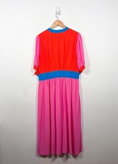 Boden Dress Size UK 18 Elsa Midi Tea Colourblock Puff Sleeve Fit Flare Dopamine