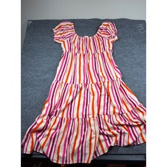 Cato Dress Womens Plus Size 18/20W Striped Tiered Midi Pink Orange White NWT