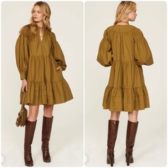 Ulla Johnson Rosa Tiered Long Sleeve Dress In Willow Boho US 2 XS