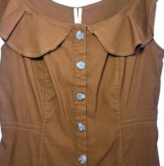 Anthropologie Ruffle Button-Down Midi Dress Rust Brown Linen S Cottagecore Boho