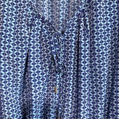Gap Sleeveless Dress Size M Blue Geometric Print Blouson Tie Neck 100% Polyester