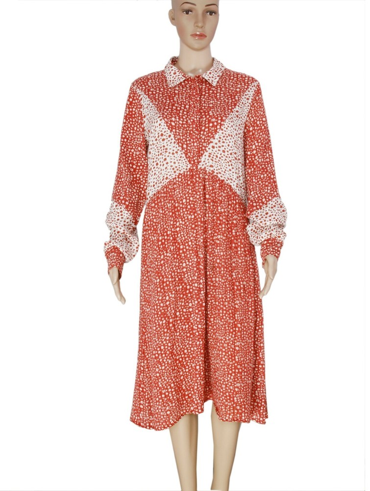 Object Collection Printed Button Midi Dress Long Sleeve NWT Medium M 38