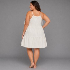 BTWEEN Women’s Cream Embroidered Tiered Sleeveless Dress Size 12 Boho Floral