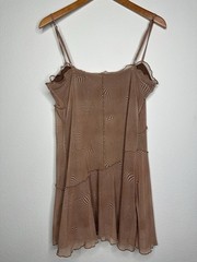 Urban Outfitters Moxie Mesh Mini Slip Dress Brown Abstract Print Size L Y2K