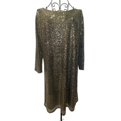 Worthington NWT Gold Sequin Long Sleeve Shift Dress w/ Back Cutout – Large