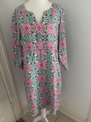 Boden Dress Classic 100% Linen Tunic Pink Blue Women’s Size 12 L