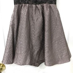 ASTR Skater Dress Metallic Taupe Lace Bodice Mini Length Shiny Textured Zip S