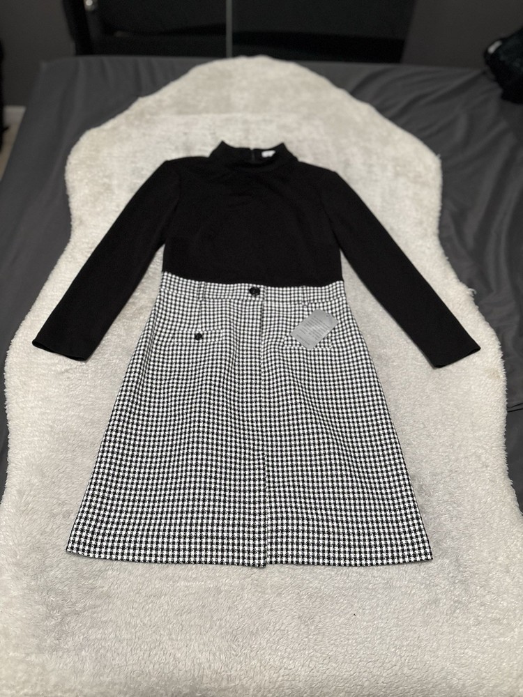 New Nordstrom 1901 Women’s Black Long Sleeve Sheath Dress Plaid Size 8 NWT