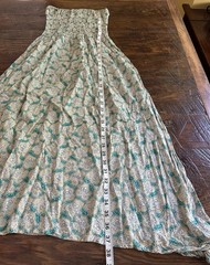 GILLIA Hawaii Maxi Dress Size Small Boho Strapless Tube Smocked Green Tan Floral