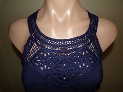 Merokeety Navy Blue Crochet Trim Dress Size Small Womens Sleeveless Viscose NWT