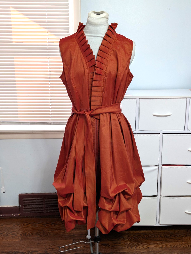 Samuel Dong Rust Sleeveless V-Neck Bubble Hem Midi Sienna Orange Dress Size L