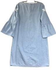 Jones New York blue denim embroidered floral bell sleeve shift dress Size 6