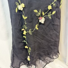 Scala 90s Y2K Pure Silk Black Floral Ribbon Midi Whimsigoth Dress Large Vtg