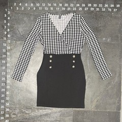 SHEIN Houndstooth Print Surplice Neck Bodycon Dress with Button Detail