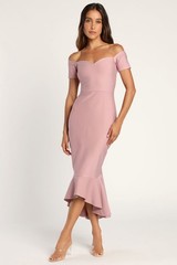 Lulus Dress M Pink How Much I Care Midi Trumpet Mermaid Romantic Feminine Classy