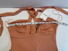 Bardot Women’s Halter Midi Dress Hidden back zipper Peach Size M Slit at side