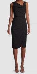 $375 Black Halo Women&rsquo;s Black Legend Ruched Boat-Neck Dress Size 12